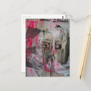 Schwarz-Weiß-Retro-Holzarbeit mit Rosa Postkarte