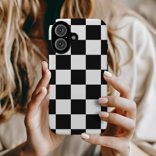 Schwarz-Weiß Retro-Karo iPhone 16 Hülle