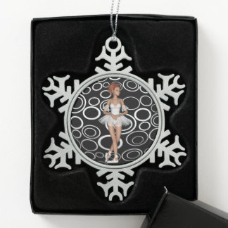 Schwarz-Weiß Retro-Kreise Ballerina stehend Schneeflocken Zinn-Ornament