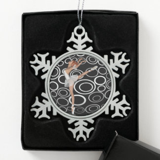 Schwarz-Weiß Retro-Kreise Hübsche Ballerina Tanzen Schneeflocken Zinn-Ornament