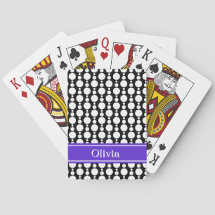 Schwarz-weiß Retro-Kreismuster mit violettem Band Spielkarten
