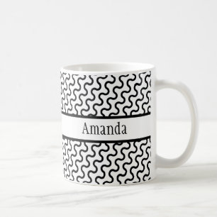 Schwarz-Weiß-Retro-Muster für Diagonalwellen Kaffeetasse