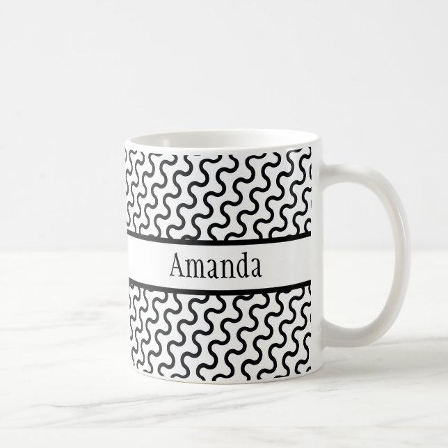 Schwarz-Weiß-Retro-Muster für Diagonalwellen Kaffeetasse (Rechts)