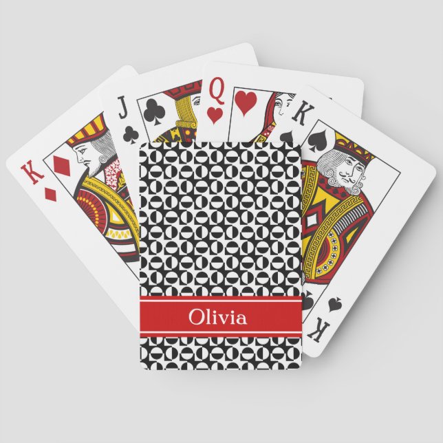 Schwarz-Weiß-Retro-Muster mit rotem Band Spielkarten (Rückseite)