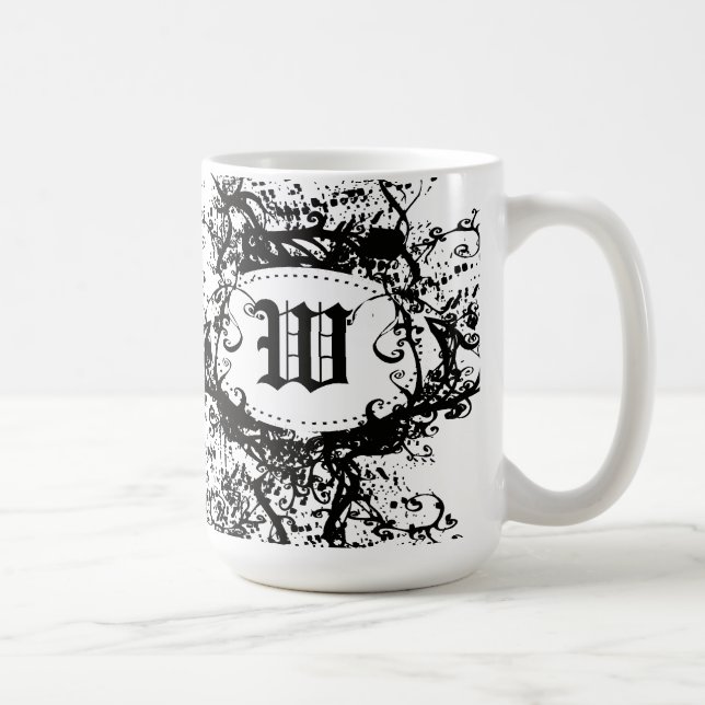 Schwarz-Weiß-Retro-Muster, Monogramm W Kaffeetasse (Rechts)