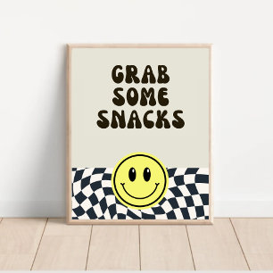 Schwarz-Weiß Retro schnappen sich ein paar Snacks  Poster