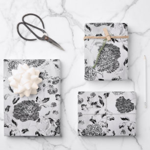 Schwarz-Weiß-Reverse Dahlias Blütenpflanze  Geschenkpapier Set