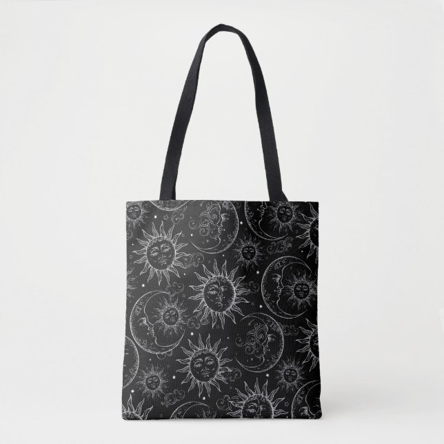 Schwarz-Weiß-Reversible Himmelssonnenmoon-Sterne Tasche (Vorderseite)