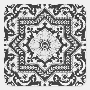 Schwarz-Weiß-Risse-Keramik Stil Azulejo Quadratischer Aufkleber