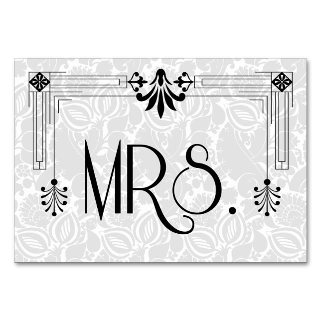 Schwarz-weiß Roaring 20er Art Deco Hochzeit Mrs. Tischnummer (Vorderseite)