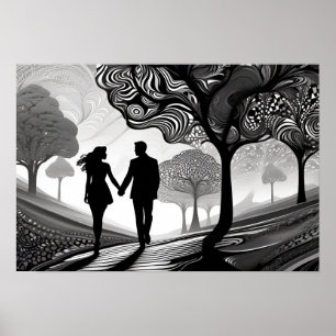 Schwarz-Weiß-Romantik: Gemusterte Embrace Poster
