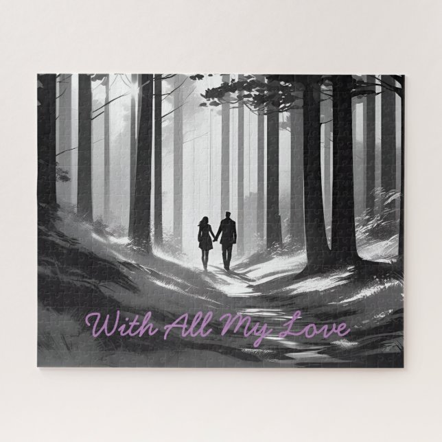 Schwarz-Weiß-Romantik Paare Silhouette im Wald (Horizontal)