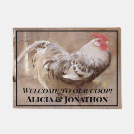 Schwarz-Weiß-Rooster "Welcome to Our Coop" Fußmatte