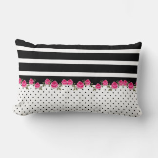 Schwarz-weiß rosa Baumwolle Lumbar Kissen 13" x 21