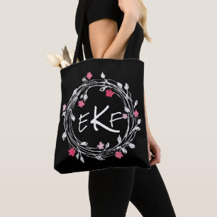 Schwarz-Weiß-Rosa-Blumenkraut Tasche