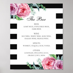 Schwarz-Weiß-Rosa-Boho Blumengetränke Hochzeitsget Poster