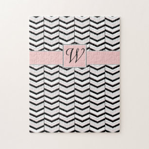 Schwarz-Weiß-Rosa-Chevron-Puzzle