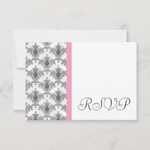 Schwarz-Weiß-Rosa-Damask-Hochzeits-RSVP-Antwortkar RSVP Karte