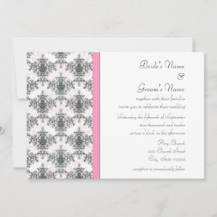 Schwarz-Weiß-Rosa-Damaskus-Hochzeitseinladungen Einladung