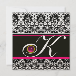 SCHWARZ WEISS ROSA DAMAST MONOGRAMM Amethyst Metal Einladung