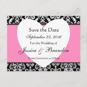 Schwarz Weiß Rosa Damast Save Date Postkarte 3