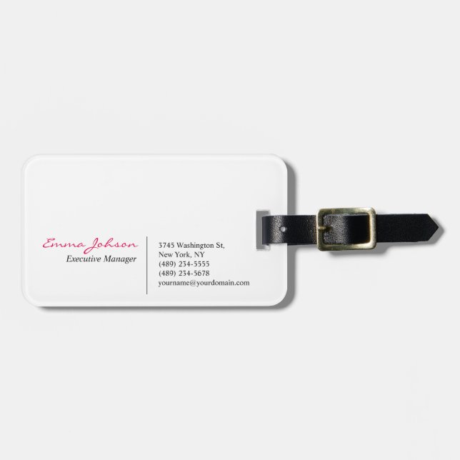 Schwarz-weiß rosa Elegant Modernes Einfaches Gepäckanhänger (Vorderseite horizontal)