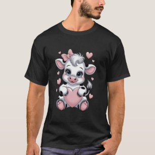 Schwarz & Weiß Rosa Kokette Kuh mit Schleife hält T-Shirt