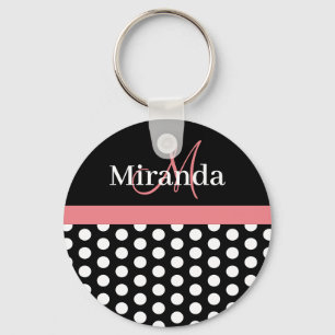 Schwarz-weiß-rosa-Monogramm-Polka-Dot Schlüsselanhänger