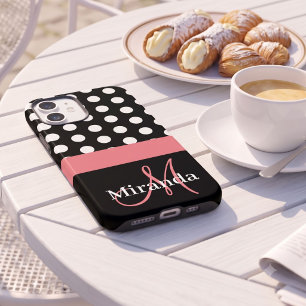 Schwarz Weiß Rosa Monogramm Schriftzug Punkte iPhone 16 Hülle
