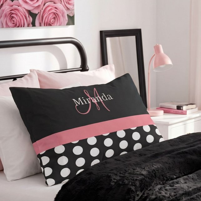 Schwarz Weiß Rosa Monogramm Script Punkte Std Kissenbezug (Von Creator hochgeladen)