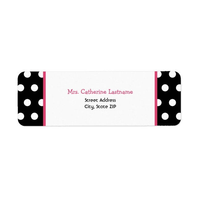 Schwarz-weiß & rosa Polka-Dot-Adressenaufkleber (Vorne)
