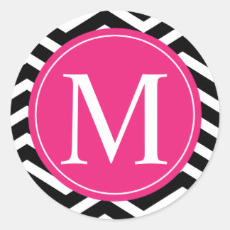Schwarz-weiß rosa Zickzack Farbe Runder Aufkleber