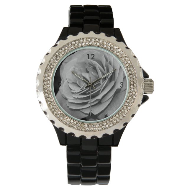 Schwarz-Weiß-Rose Armbanduhr (Vorderseite)