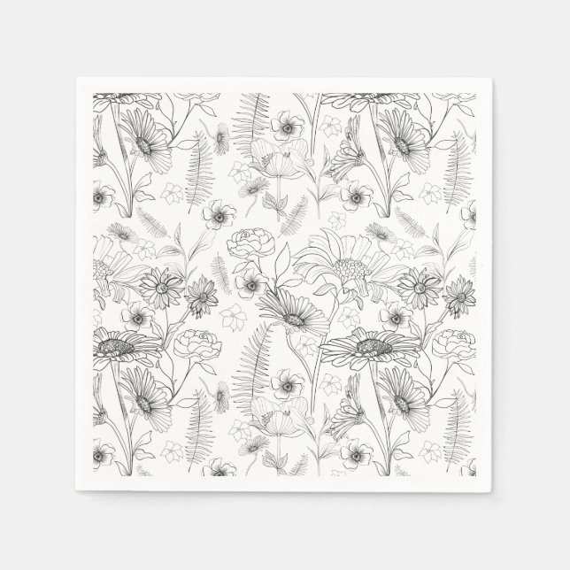 Schwarz-Weiß-Rose Blume Serviette (Vorderseite)