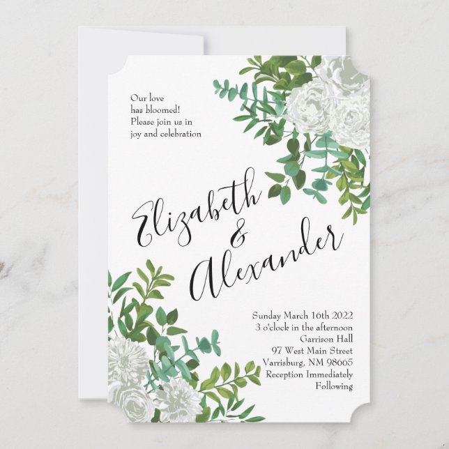 Schwarz-Weiß-Rose-Blumenhochzeit Einladung (Vorderseite)