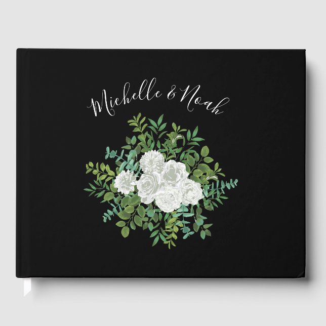 Schwarz-Weiß-Rose-Blumenhochzeit Gästebuch (Vorderseite)