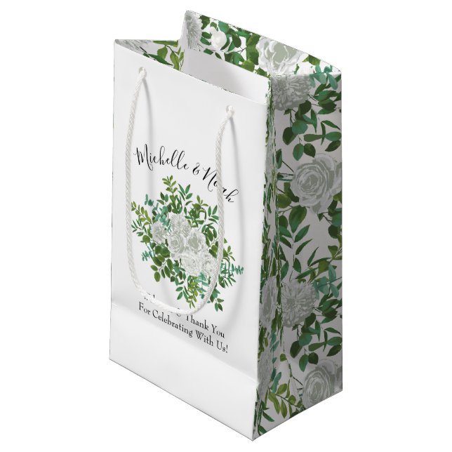 Schwarz-Weiß-Rose-Blumenhochzeit Kleine Geschenktüte (Vorderseite Schrägansicht)