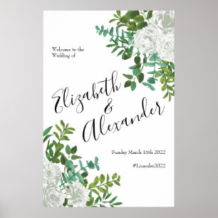 Schwarz-Weiß-Rose-Blumenhochzeit Poster