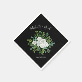 Schwarz-Weiß-Rose-Blumenhochzeit Serviette