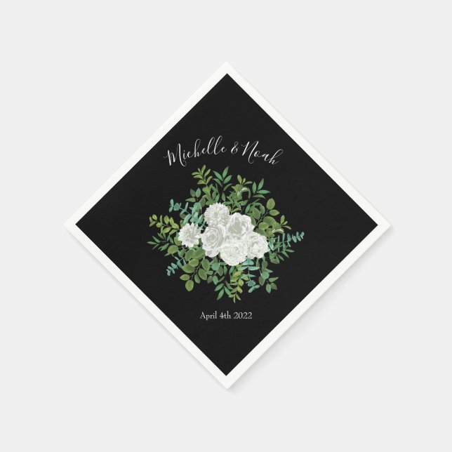 Schwarz-Weiß-Rose-Blumenhochzeit Serviette (Ecke)