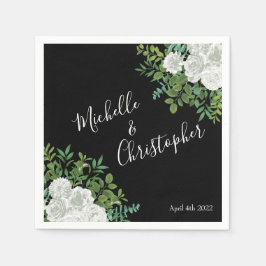 Schwarz-Weiß-Rose-Blumenhochzeit Serviette