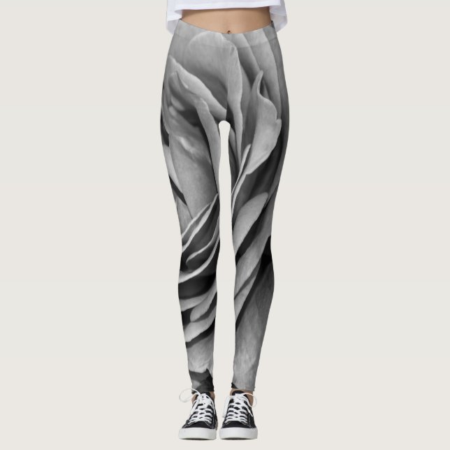 Schwarz-Weiß-Rose Leggings (Vorderseite)