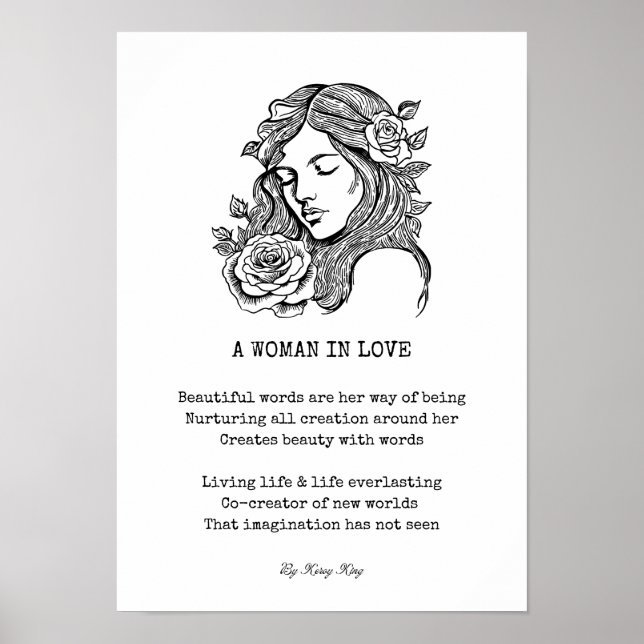 Schwarz-Weiß-Rose mit Zitat-Wandkunst Poster (Vorne)