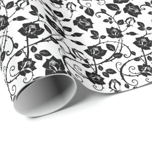 Schwarz-Weiß-Rose-Muster Geschenkpapier