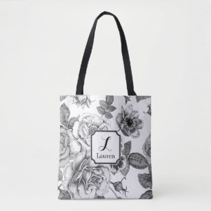 Schwarz-Weiß-Rose-Muster Tasche