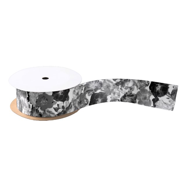 Schwarz-Weiß-Rose Satinband (Spule)