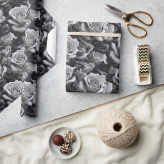 Schwarz-Weiß-Rosen-Blumenmuster-Geschenkpapier Geschenkpapier