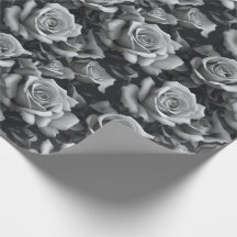 Schwarz-Weiß-Rosen-Blumenmuster-Geschenkpapier