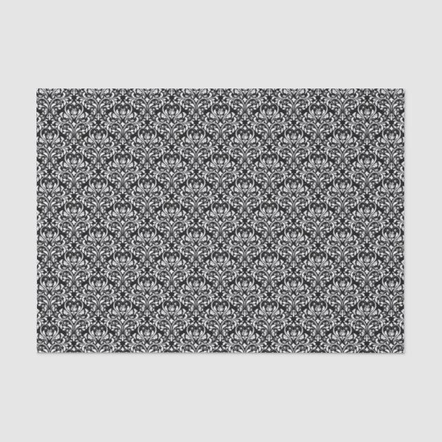 Schwarz-Weiß-Rosen-Damast Seidenpapier (Vorderseite)