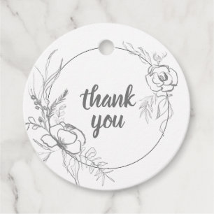 Schwarz-Weiß-Rosen handgezeichnete Blumenhochzeit Geschenkanhänger
